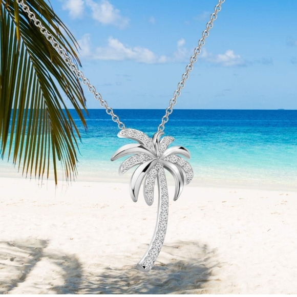 Elegant 925 Sterling  Silver Palm Tree Necklace NWT - Picture 3 of 4